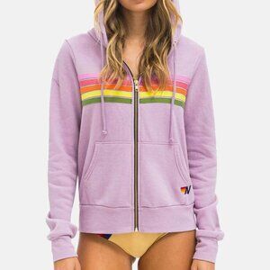 Aviator Nation 5 Stripe Zip Hoodie Mauve/ Pink/ Green XL